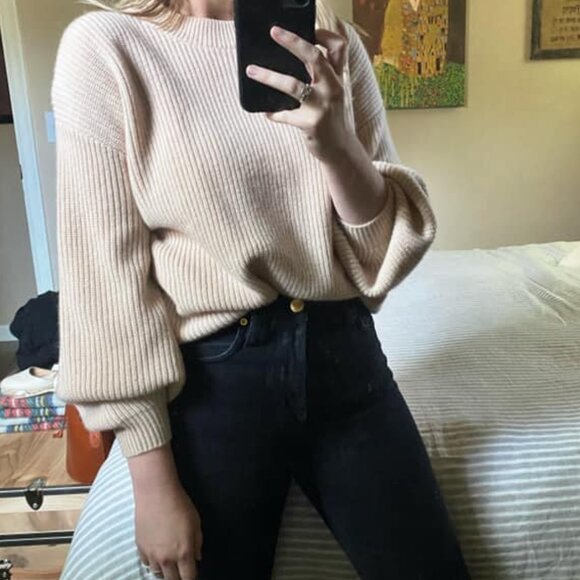 NEW The Curated Chunky Crew Cashmere Sweater Panacotta Size M! VERY RARE COLOR!! - Picture 8 of 17